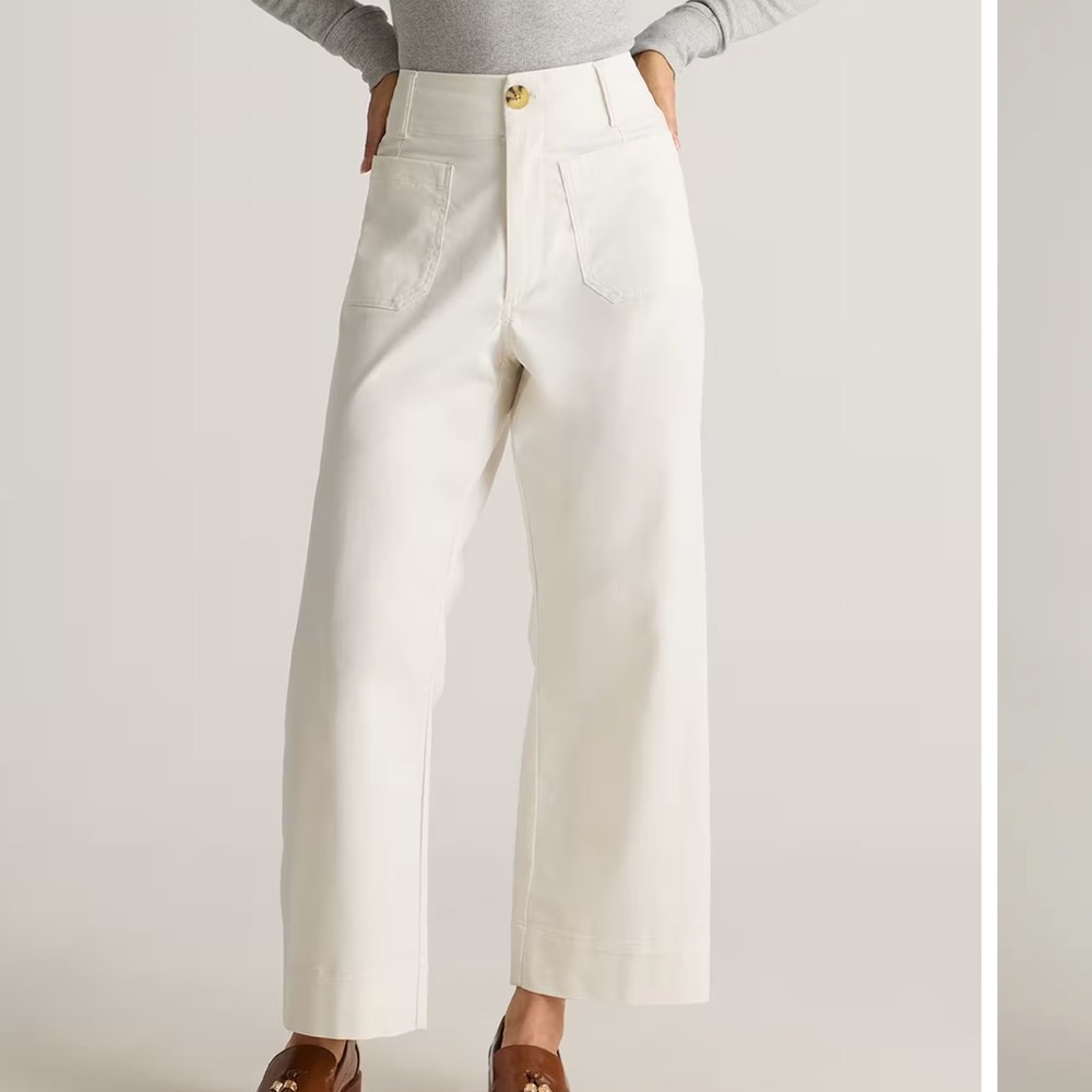 Quince White Organic Stretch Cotton Chino Cropped Wide Leg Pants
